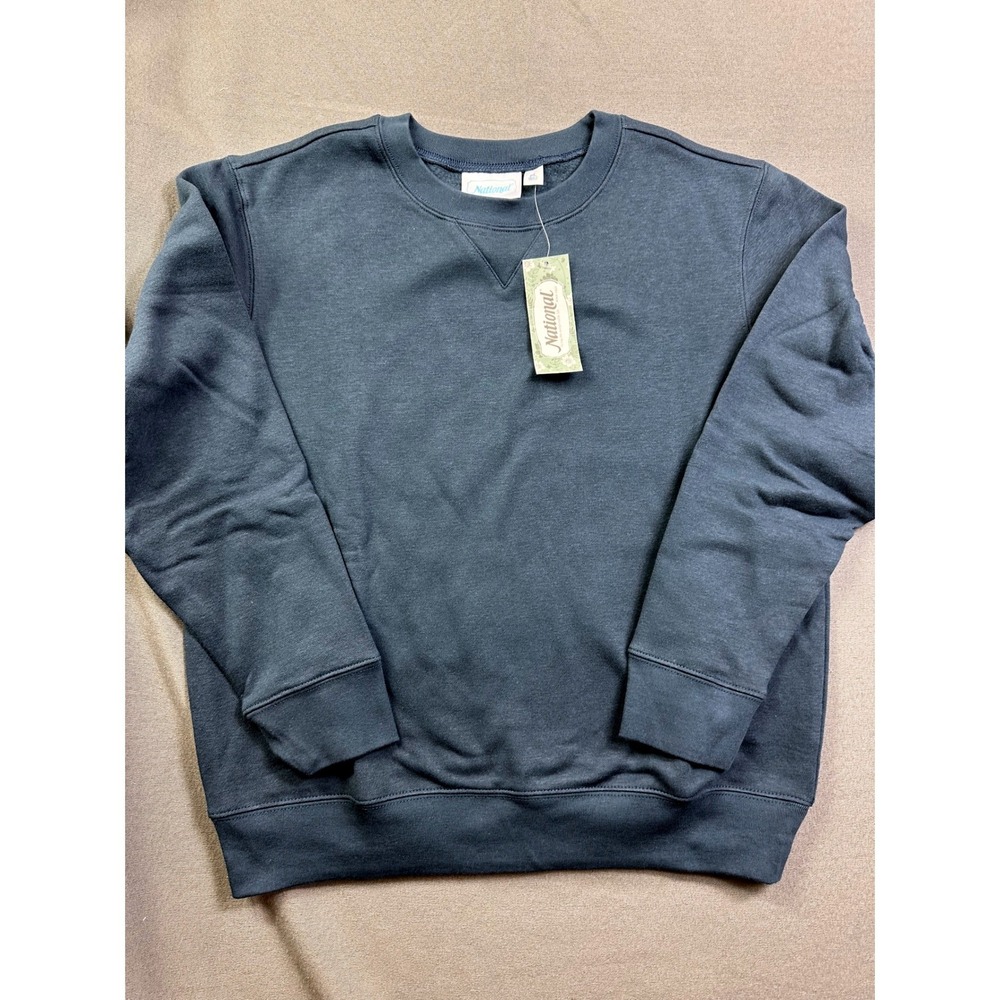 National Women Petite Large PL Sweatshirt Crewneck Fleece Navy Blue NWT 18603